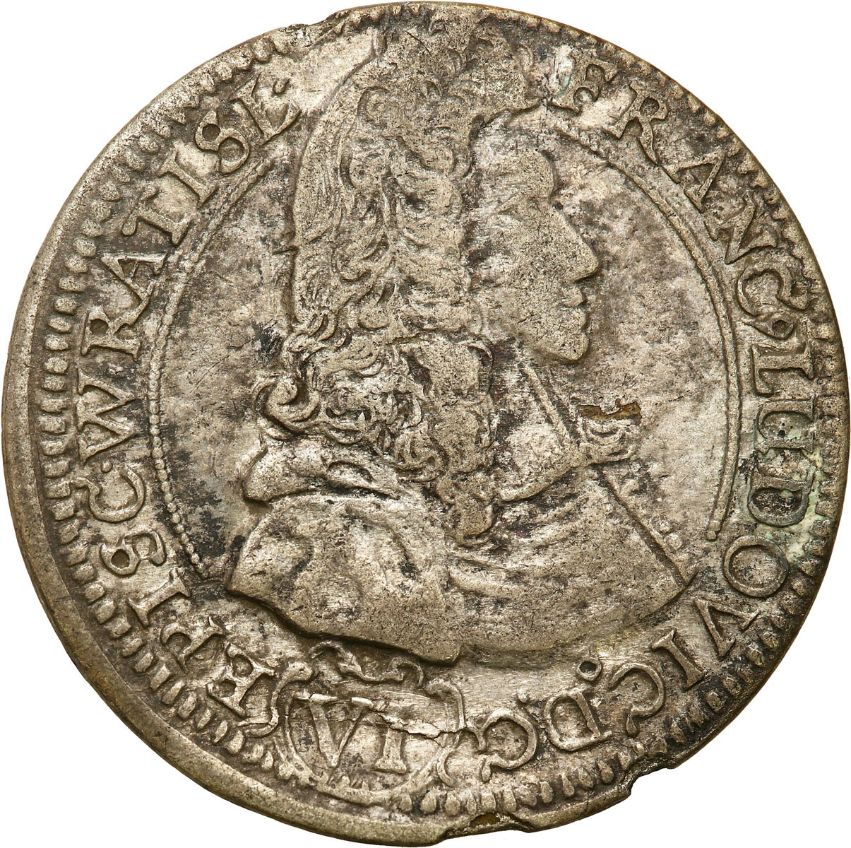 Śląsk, Księstwo Nyskie Biskupów Wrocławskich. Franciszek Ludwik (1683-1732). 6 krajcarów 1693 LPH, Nysa - rzadsze